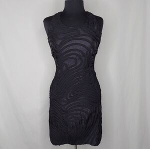 Samuel Dong Dress Sleeveless Sheath Mini Abstract Textured Zip Black Lined Small